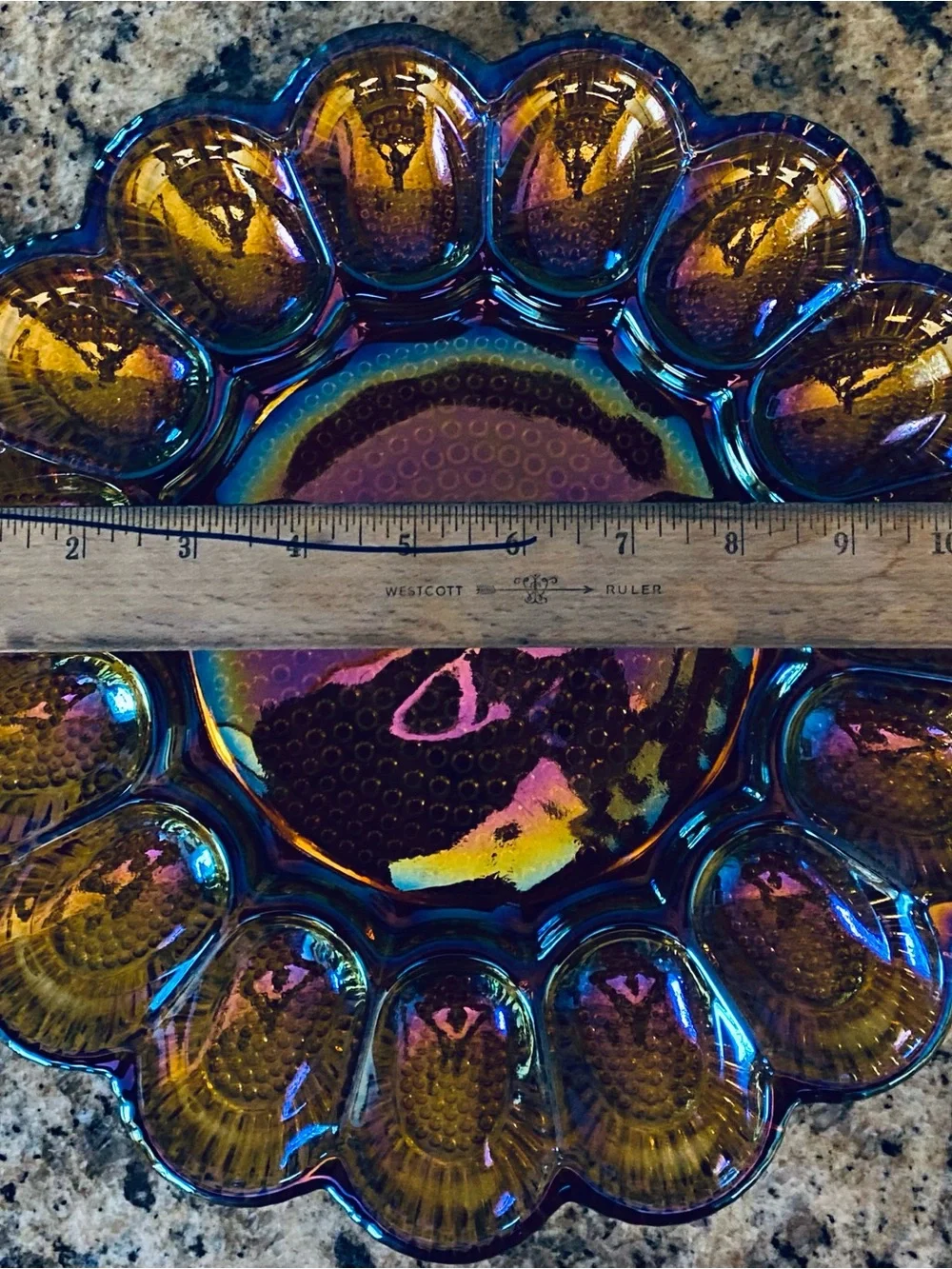 Vintage Indiana Glass Marigold Carnival Glass 15 Egg Tray - 11” wide
